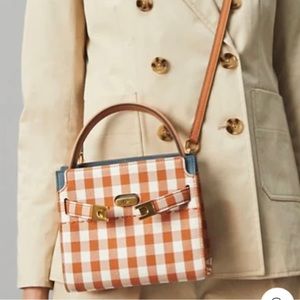 TORY BURCH LEE RADZIWILL GINGHAM PETITE DOUBLE BAG